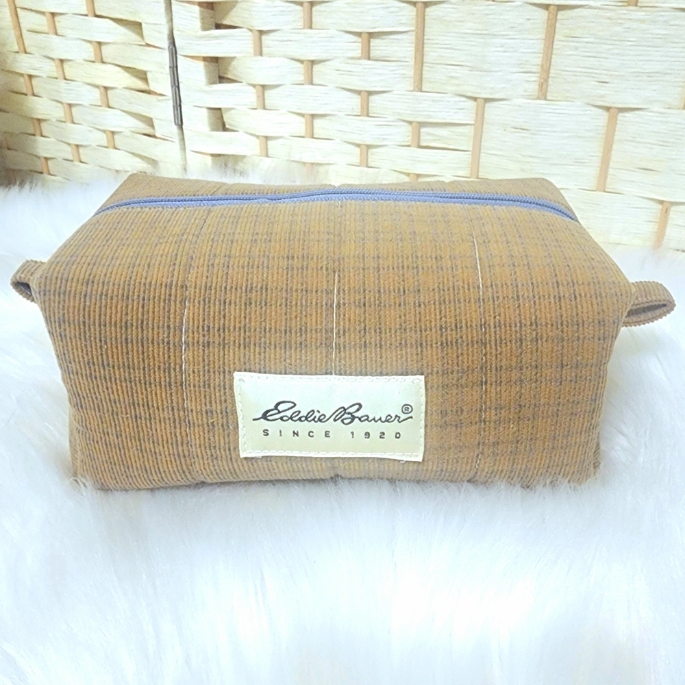 Handmade Quilted Boxy Bag From Upcycled Eddie Bauer Shirt Makeup Travel Lined